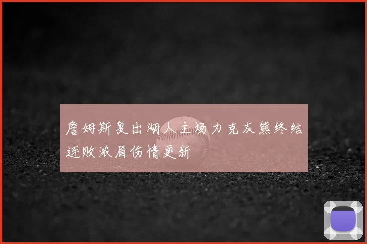 詹姆斯复出湖人主场力克灰熊终结连败浓眉伤情更新